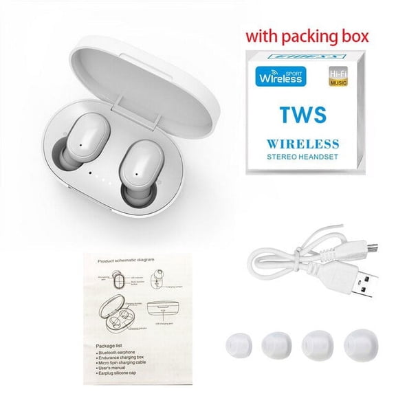A6S TWS wireless bluetooth headset, sports stereo device with microphone and smart phone charging box.