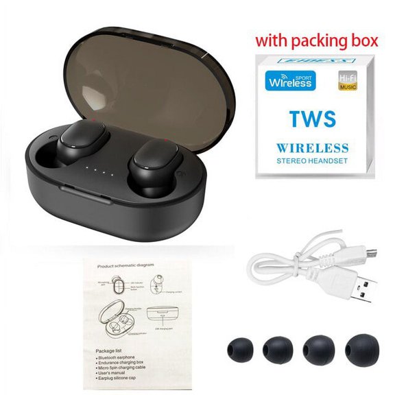 A6S TWS wireless bluetooth headset, sports stereo device with microphone and smart phone charging box.