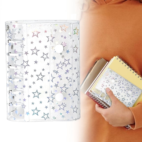A7 6-Ring Binder Cover Clear Refillable PVC Notebook Binder with Snap Button Closure File Folder for 6-Holes Filler Paper Loose Leaf Personal Planner(White)