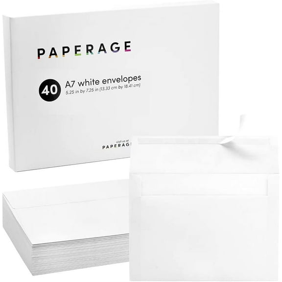 A7 Invitation Envelopes 40 ct pack, sized 5.25 X 7.25 with modern square flap. Easy peel and seal adhesive closure. Sized for 5 x 7 photos and wedding, graduations, baby showers invitations. (White)
