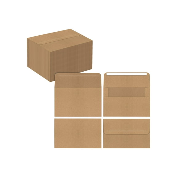 A7 Kraft Invitation Envelopes, 100-Pack, Use with 5 x 7 inch Cards, Strong Bond Paper, by Better Office Products, Square Flap with Peel and Stick Closure, 100 Pack (5.25 x 7.25 inch)