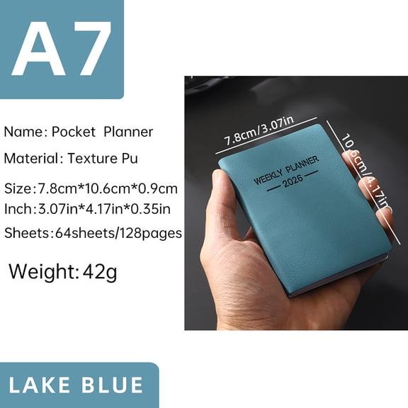 A7 Mini Daily Pocket Planner Notebook 3.07x4.17in, 64 Sheets/128 Pages Pocket Size Organizer, Portable Travel Diary Notepad for Classroom, Office and Daily Use,B
