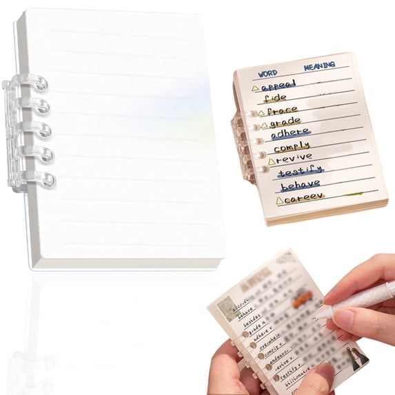 A7 Mini Pocket Notebook, Small Discbound Journal with Removable Pages, Frosted Cover Memo Pad for Schol and Work, White, 10X7 Cm