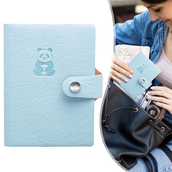 A7 PU Leather Pocket Journal with Panda Design Snap Button Sky Blue Lined Notebook Small Writing Diary for Travel 1 Notebook