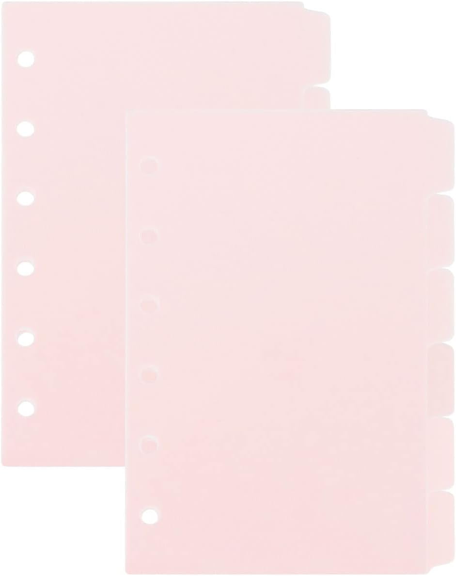 A7 Pink Binder Dividers Plastic 6 Holes Index Dividers with Tabs, Plastic Binder Index Dividers