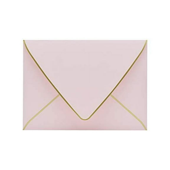 A7 Pink Envelopes 5 x 7 - V flap , Quick Self Seal , With Gold Border, For 5x7 Cards| Perfect for Weddings, Invitations, Photos, Graduation, Baby Shower|Thick Luxury Paper (Pink-golden border)