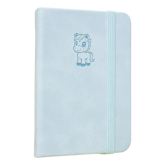 A7 Pocket Notebook, 100 Sheets Small PU Leather Journal with Elastic Band, Mini Lined Notebook with Cute Horse Embossed Cover, Portable Pocket Diary for Daily Notes, Travel and Work