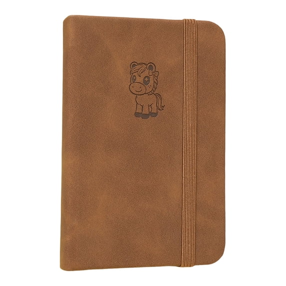 A7 Pocket Notebook, 100 Sheets Small PU Leather Journal with Elastic Band, Mini Lined Notebook with Cute Horse Embossed Cover, Portable Pocket Diary for Daily Notes, Travel and Work