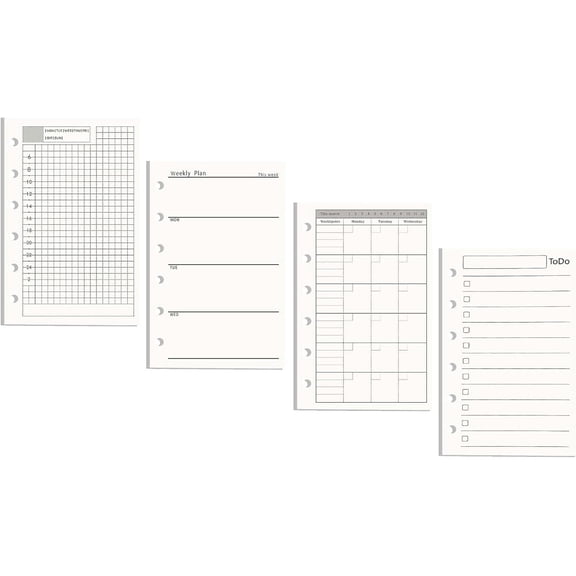 A7 Refill Paper 4 Pack Undated Daily, Weekly, Monthly Plan and , Loose Leaf 6 Holes Filler Paper Planner Refills Binder Inserts