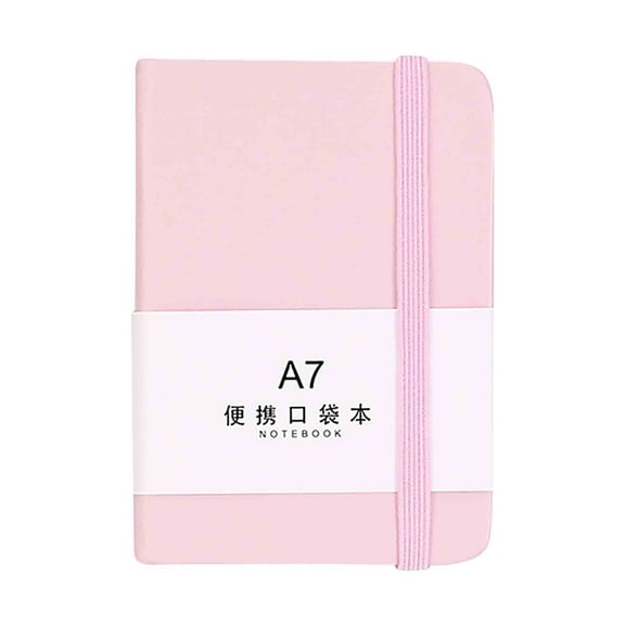 A7 Small Pocket Notebook, 3.1x4.4inch Portable Minimalist Notebook, Elastic Strap Design, 200 Pages Per Book, Hard Textured Leather Surface,Gifts for Women& Men(Pink)