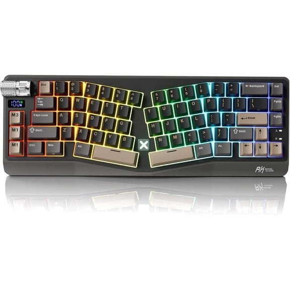 A70 Keyboard, Split Mechanical Keyboard w//2.4GHz/Wired, 65% RGB Gaming Keyboards with Knob and PBT Keycap, Gasket Hot Swappable Linear Cream Switches