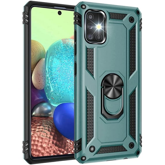 A71 5G Case, Military Grade Armor Heavy Duty Rugged Dual Layers Full Body Shockproof with Finger Ring Metal Kickstand Magnetic Jade Green