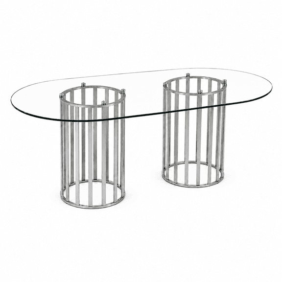 A7Store 71 in Glass Dining Table,Gold Dining Table for 6-8,Large Size Kitchen and Dining Room Table with Tempered Glass top and Gold Double Column Metal Legs, Modern Rectangular Dining Table