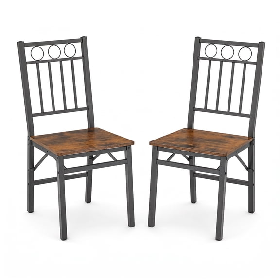 A7Store Folding Dining Chairs Set of 2, Rustic Brown Wood Seat Kitchen Chairs with Metal Frame, Farmhouse Dining Room Side Chairs