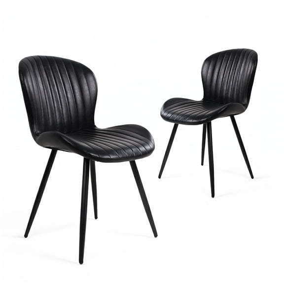 A7Store Upholstered Dining Room Chairs Set of 2, Mid-Century Modern PU Leather Kitchen Chairs with Metal Legs & Adjustable Foot Pads, 300lbs Capacity, Accent Desk Chair for Living Room, Black