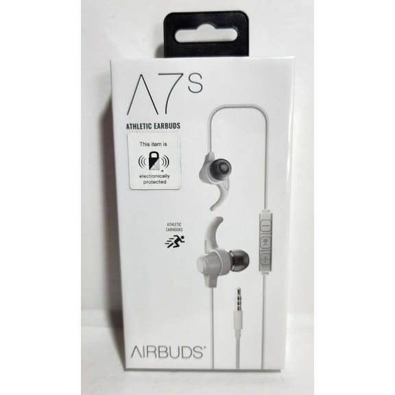 A7s Athletic Airbuds White Wired Earbuds with Earhooks and In-Line Controller