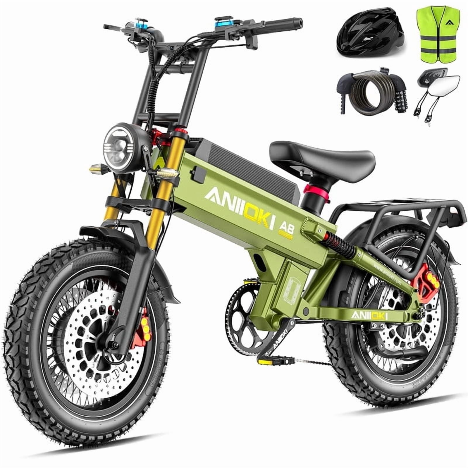 60V80AH A8 PRO MAX E-Bike,200Miles Long Range Electric Bicycles for Adults,5600W(Peak)Dual Motor 45MPH eBike,20x4 Fat Tire All Terrain Ebikes,Full Suspension E Bike,7-Speed Gear,5" Display UL2849
