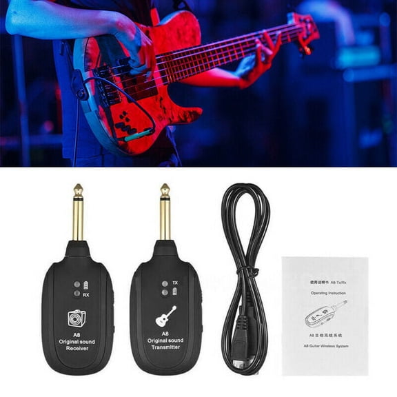 A8 UHF Wireless Guitar Transmitter Receiver Set, 50M Range for Electric Guitars, Bass, Violin (Black)