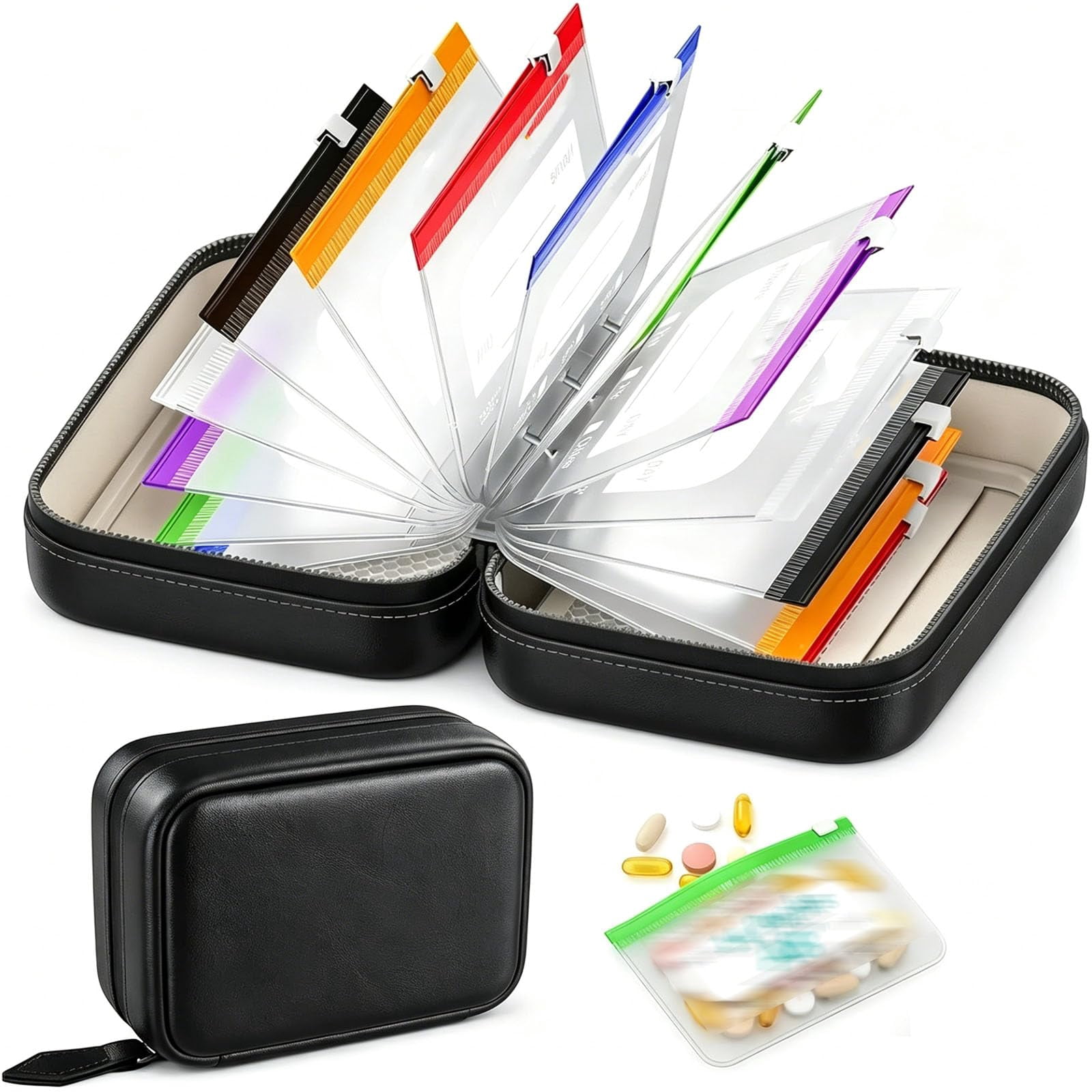 A8 Waterproof Pill Organizer Set with 14 Color-Pill Pouches, Pouches Large Weekly Pill Organizer for Travel Purse Daily Use, Reusable Portable Travel Pills Bag for Fish Oils
