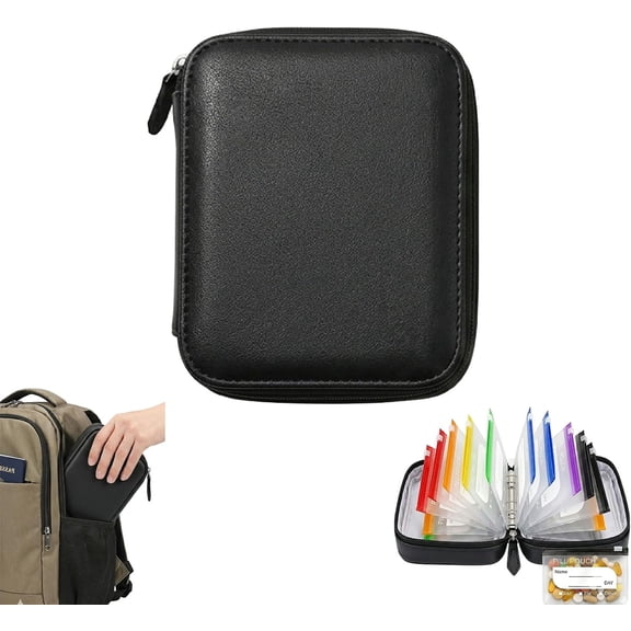 A8 Waterproof Pill Organizer Set,BPA Free Waterproof Pill Pouch Set-14PCS Removable Color-Coded Bags Inside Easy to Label&Refill,Pill Pouch Set for Travel