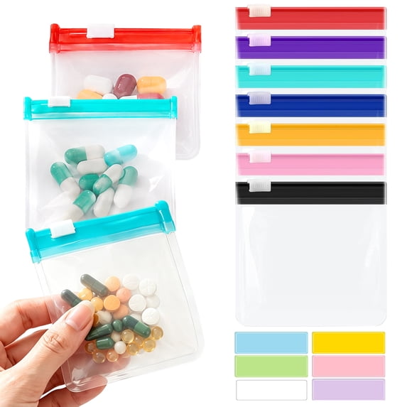 A8 Waterproof Pill Pouch Set, 28pcs Weekly Pill Organizer with 7 Color-Coded Medicine Pouches, Reusable Travel Medicine Organizer, Zippered Pill Storage for Fish Oils, Vitamins(Colorful)