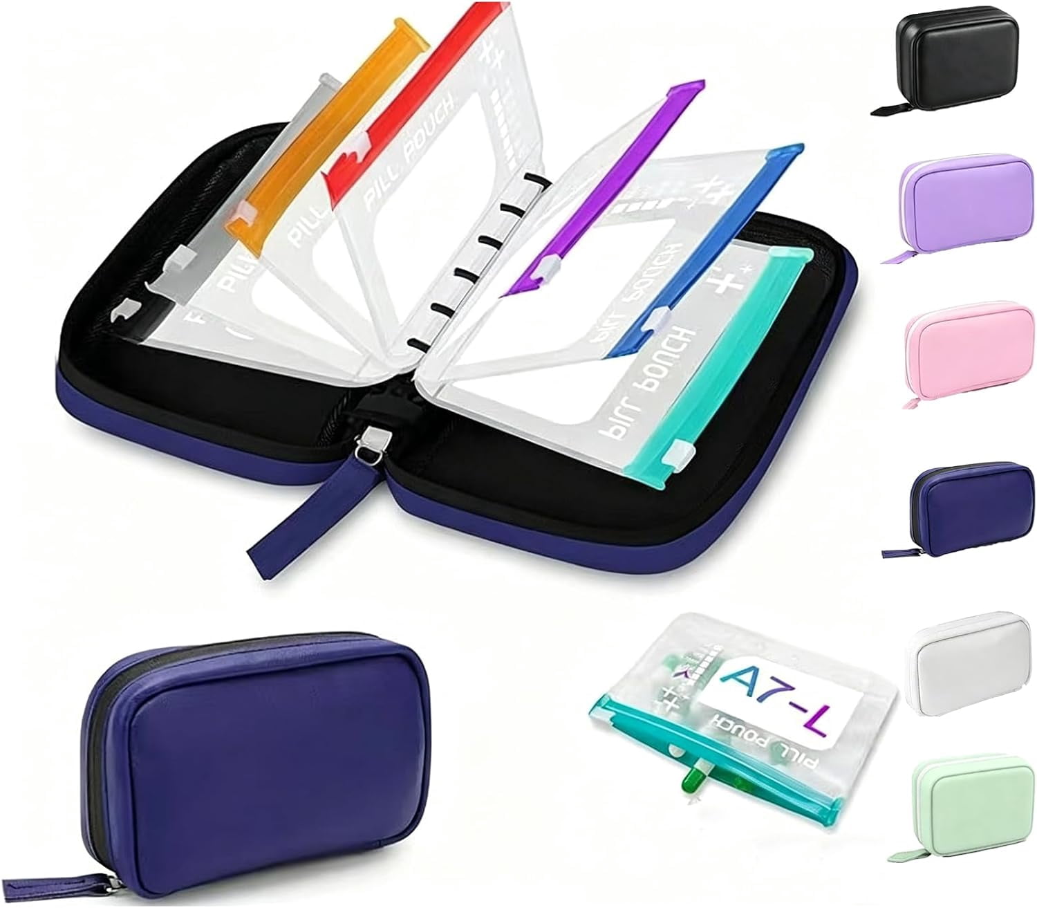 A8 Waterproof Pill Pouch Set, Weekly Pill Organizer with 14 Color Coded Medicine Pouches, Large Reusable Travel Medicine Case, Crush Resistant Waterproof Zipper Storage for Vitamins Fish (C)