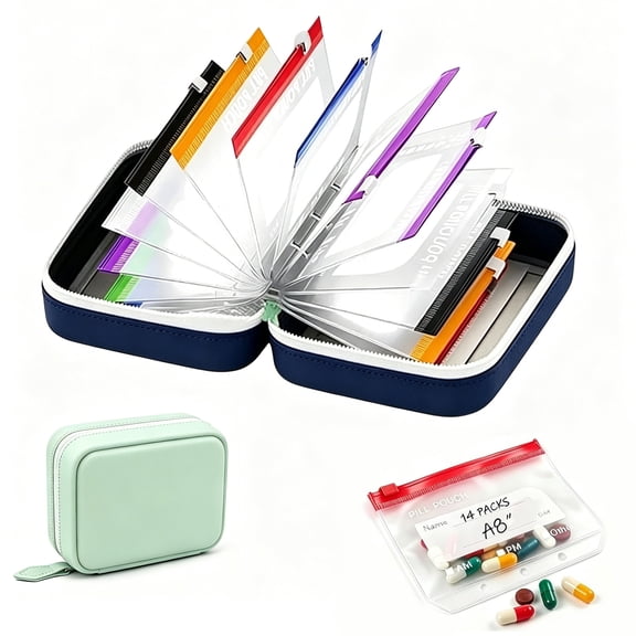 A8 Weekly Waterproof Pill Pouch Set, Reusable Weekly Pill Organizer with 7/14pcs Bags Inside, Compact Portable Vitamin Supplement Storage Case for Travel Purse Daily Use