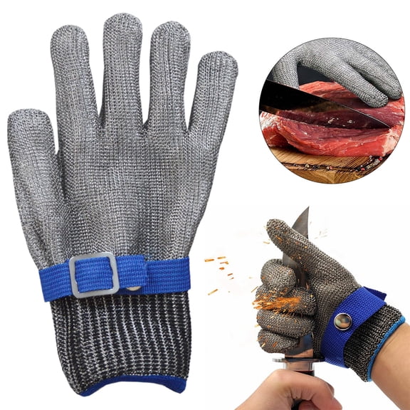 A9 Cut Resistant Glove Food Grade,Cut Proof Gloves, Stainless Steel Wire Mesh Metal Gloves,Knife Cutting Gloves for Kitchen, Butcher Meat Cutting Oyster Shucking Fish Fillet(S Blue 1Pcs)