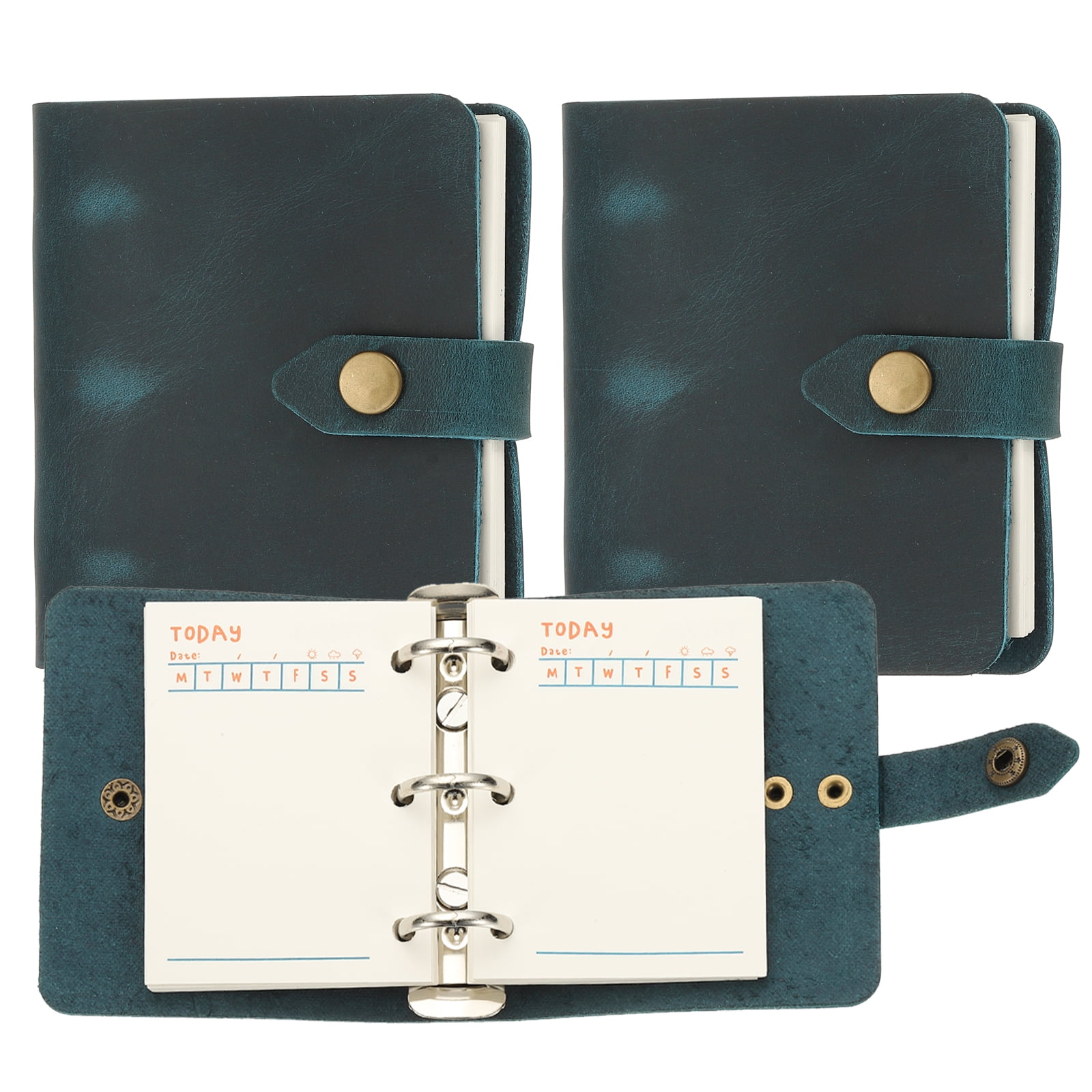 Open 3 Ringer Notebook A9 Leather Journal, 2Pcs 3 Ring Notebook Binder Planner Loose Leaf 60 ...