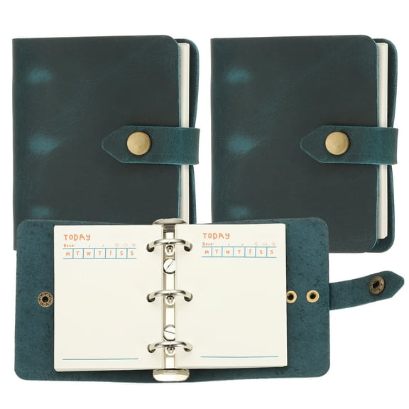 A9 Leather Journal, 2Pcs 3 Ring Notebook Binder Planner Loose Leaf 60 Sheets Paper Refillable for Business Office Study Writing with Snap Button, Blue