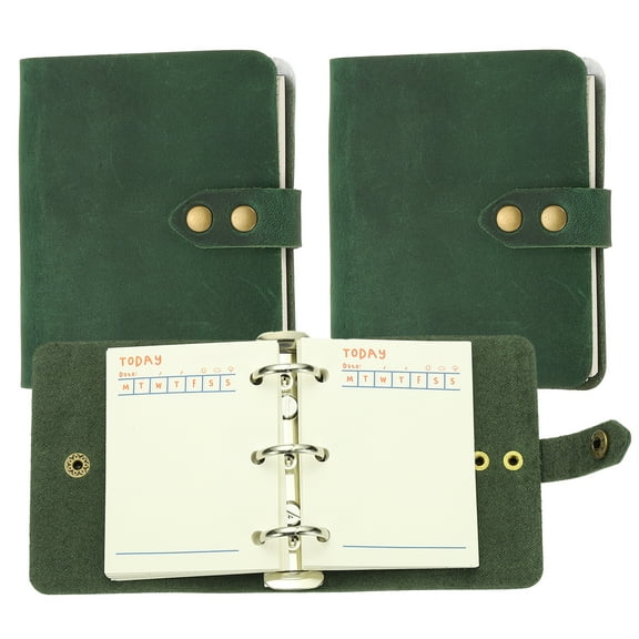A9 Leather Journal, 2Pcs 3 Ring Notebook Binder Planner Loose Leaf 60 Sheets Paper Refillable for Business Office Study Writing with Snap Button, Green