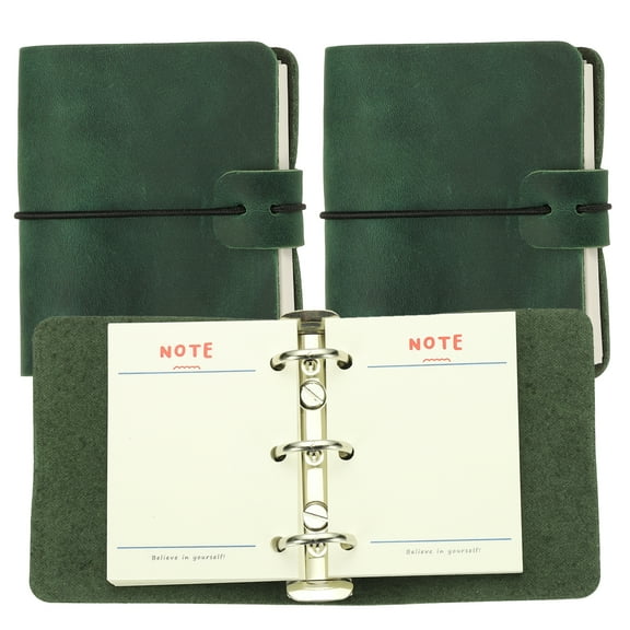 A9 Leather Journal, 2Pcs 3 Ring Notebook Binder Planner Loose Leaf 60 Sheets Paper Refillable for Business Office Study Writing, Green