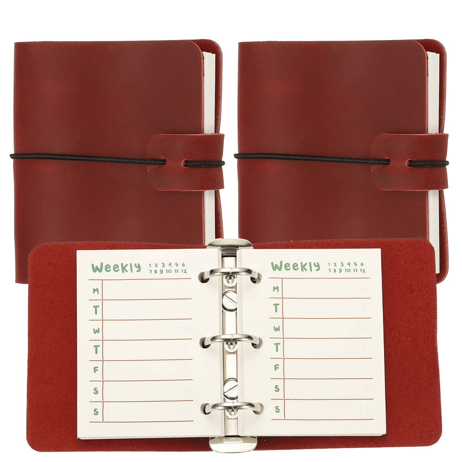 Open 3 Ringer Notebook A9 Leather Journal, 2Pcs 3 Ring Notebook Binder Planner Loose Leaf 60 ...