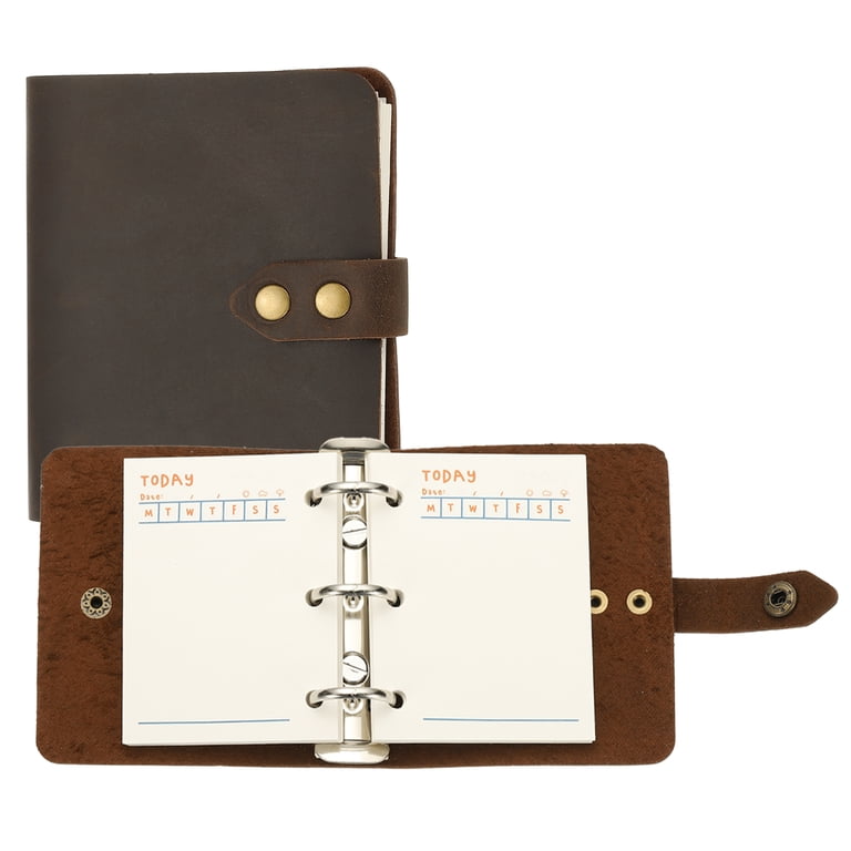 A9 Leather Journal, 3 Ring Notebook Binder Planner Loose Leaf 60 Sheets Paper Refillable for Business Office Study Writing with Snap Button, Dark A9 Leather Journal, 3 Ring Notebook Binder Planner Loose Leaf 60 Sheets Paper Refillable for Business Office Study Writing with Snap Button, Dark