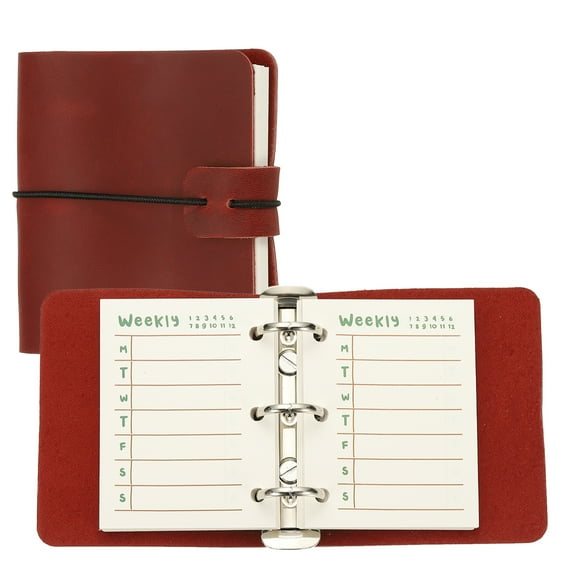 A9 Leather Journal, 3 Ring Notebook Binder Planner Loose Leaf 60 Sheets Paper Refillable for Business Office Study Writing, Red
