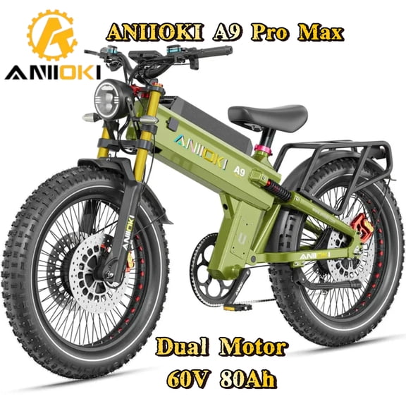 A9 Pro Max 80Ah Dual Motor eBike for Adults,60V Battery,6000W Peak Motors,26" Fat Tires,Full Suspension,Top Speed 45 MPH,Pedal Assist & Cruise Control