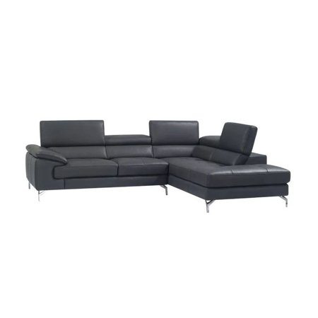 A973 Premium Italian Leather Sectional Sofa, Slate Gray, Left Hand Facing Chaise