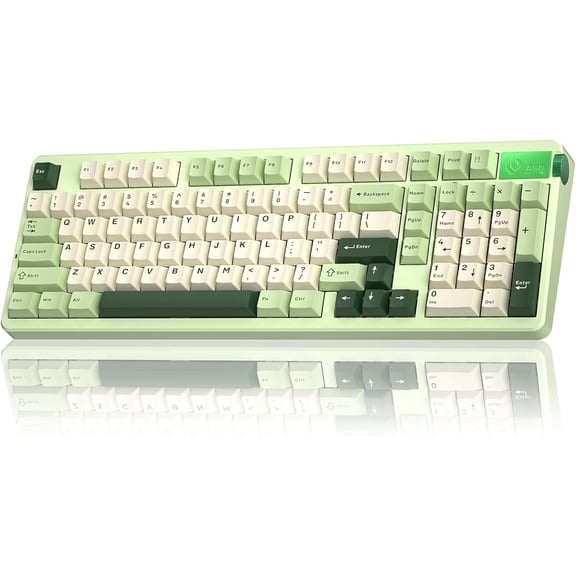 A98-96% Mechanical Keyboard Wireless, Tri-Mode BT5.0/2.4GHz/USB-C, Creamy Keyboard with Number Pad, Gasket Structure Hot Swappable, RGB Backlit Green Gaming Keyboard with Knob for PC