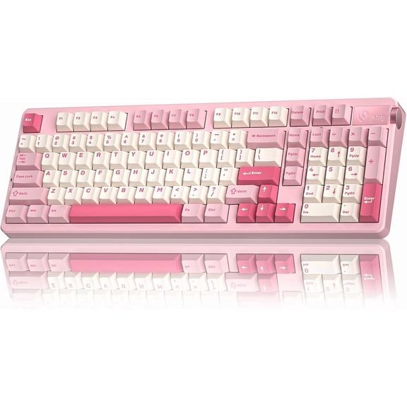 A98 Wireless Mechanical Keyboard, Tri-Mode BT5.0/2.4GHz/USB-C, Creamy Keyboard with Number Pad, Gasket Structure Hot Swappable, PBT Keycaps, RGB Backlit Pink Gaming Keyboard with Knob for PC