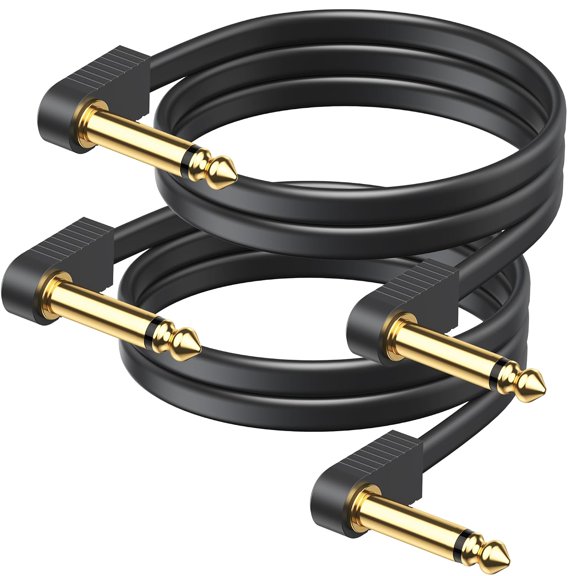 AA AUDIO ACCESSORY Guitar Patch Cables Kevlar-Reinforced S-Shape Flat Ribbon 12 Inch 2 Pack, Gold-Plated Noiseless Quad-Layer Shielded, Guitar Pedal Cables for Pedal