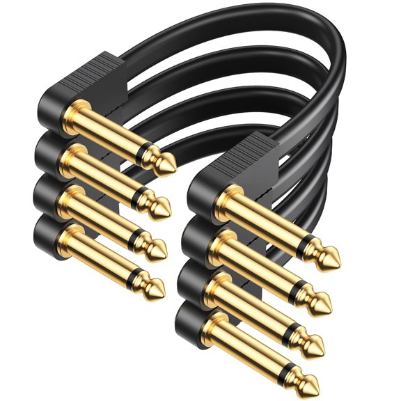 AA AUDIO ACCESSORY Guitar Patch Cables Kevlar-Reinforced S-Shape Flat Ribbon 6 Inch 4-Pack, Gold-Plated Noiseless Quad-Layer Shielded, Guitar Pedal Cables for Pedal