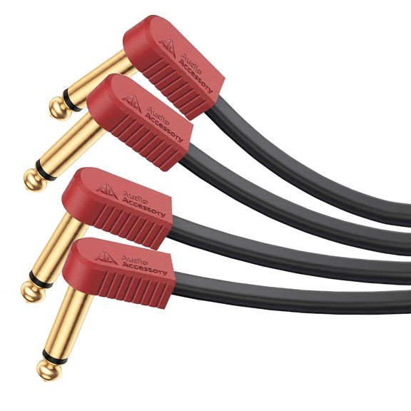 AA AUDIO ACCESSORY Kevlar Reinforced Guitar Patch Cables 12 Inch 2-Pack, Built-to-Last, Noiseless Quad-Layer Shielded, Gold-Plated Flat Ribbon Guitar Pedal Cables 1ft for Flat Patch Cable 12 Inch