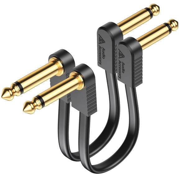 AA AUDIO ACCESSORY Kevlar Reinforced Guitar Patch Cables 2 Inch 2-Pack, Built-to-Last, Noise-Free Quad-Layer Shielded, Gold-Plated Flat Ribbon Guitar Pedal Cables for Pedal