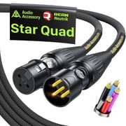 AA AUDIO ACCESSORY Professional Star Quad Studio XLR Cable, Neutrik REAN Gold Connectors, Kevlar-Reinforced Braided 4-Conductor Balanced Microphone Cable, Design for Studio, Streaming, Recording 10ft