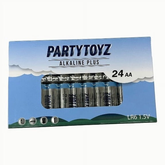Partytoyz Inc AA Alkaline Batteries Multi Pack, 1.5 Volt, 10-Year Shelf Life (24 Pack)
