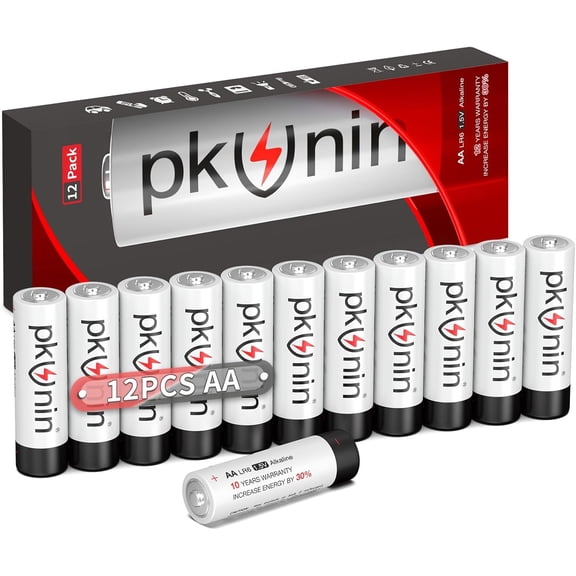 AA Batteries 12 Pack 1.5V Alkaline Double A Batteries Long-Lasting LR6 Alkaline Batteries AA for Household and Office Devices 10-Year Shelf Life