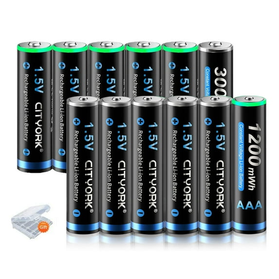 AA Batteries 3000mWh 1.5V Lithium Rechargeable Batteries 6 Pack and 1.5v AAA 1200mWh Lithium Rechargeable Batteries 6 Pack with 2 Pack Battery Case