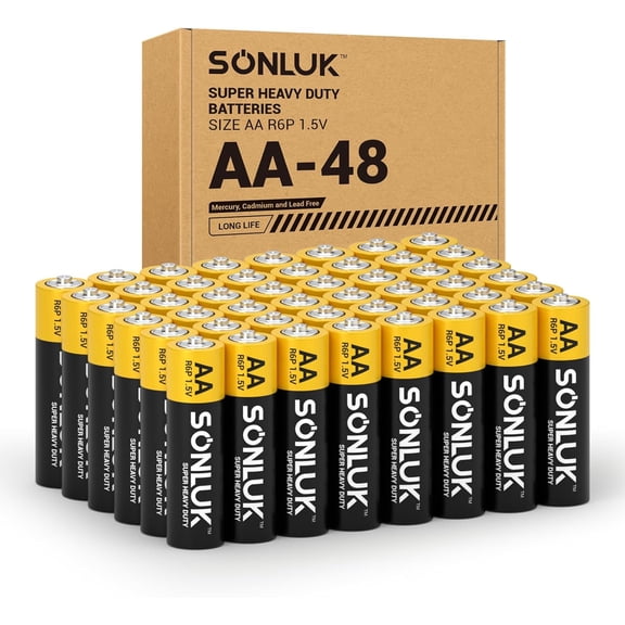 AA Batteries 48 Pack - 1.5V Super Heavy Duty Carbon Zinc Double a Batteries, Mercury/Cadmium/Lead-Free, Perfect for Remote Controls, LED Clocks, Toys & More