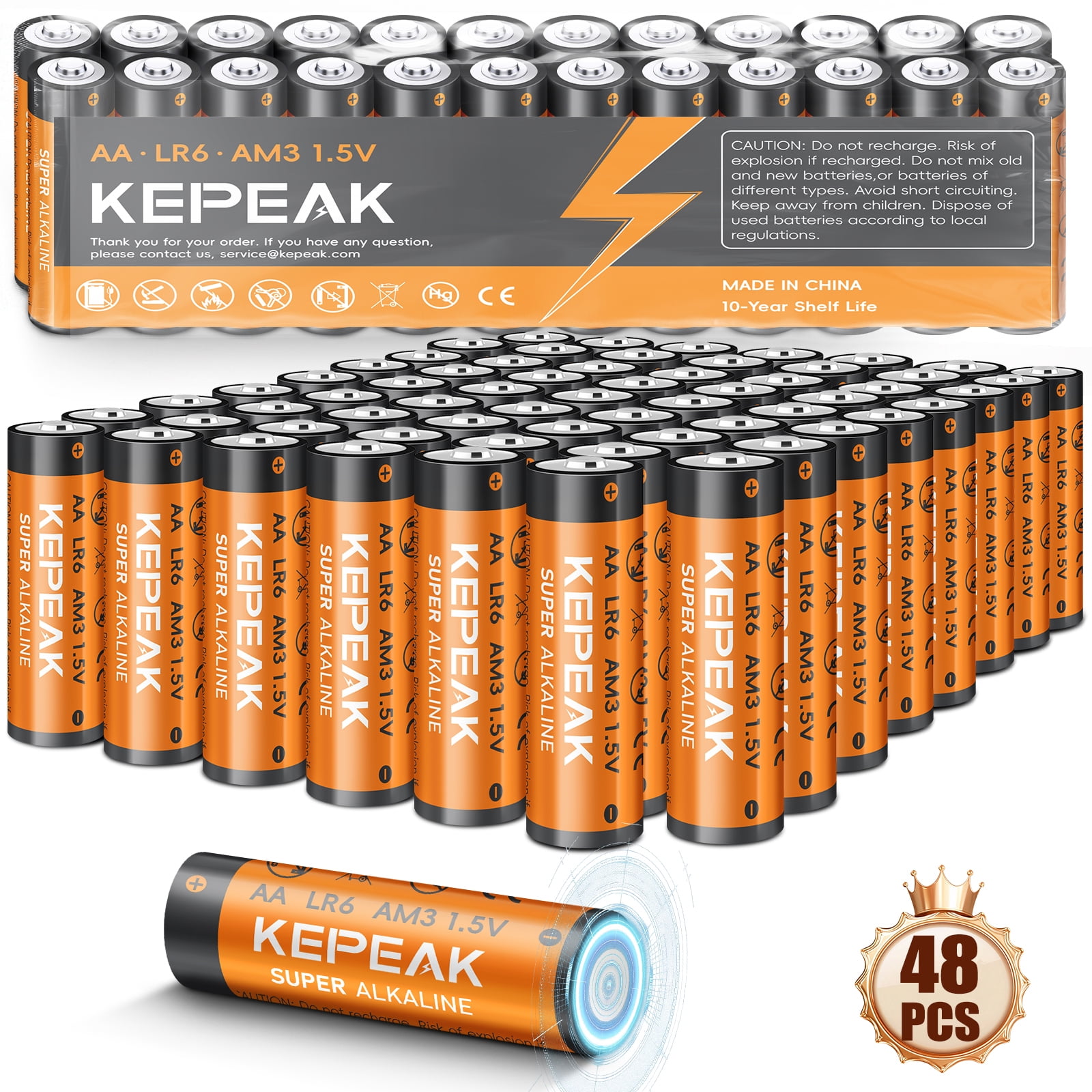 AA Batteries 48 Pack, Double A Alkaline Batteries