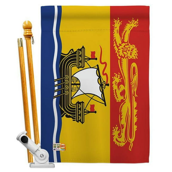 AA-CP-HS-140935-IP-BO-D-US18-AG 28 x 40 in. New Brunswick Flags of the World Canada Provinces Impressions Decorative Vertical Double Sided House Flag Set & Pole Bracket Hardware Flag Set